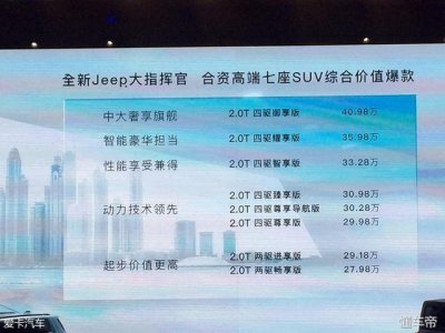 Jeep大指挥官正式上市 售价27.98万元起