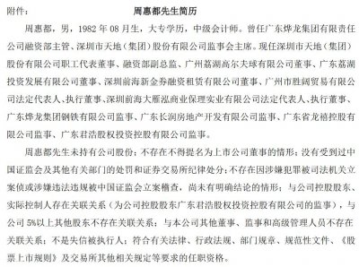 ​深圳市天地（集团）股份有限公司董事长、总经理林思存辞职