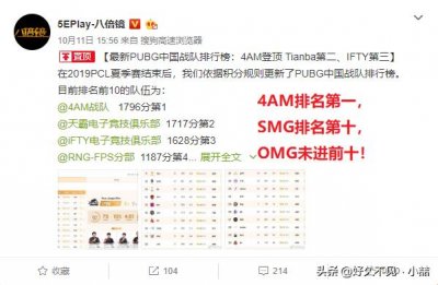 ​PUBG中国战队排行榜，4AM排名第一，天霸第二，OMG未进前10