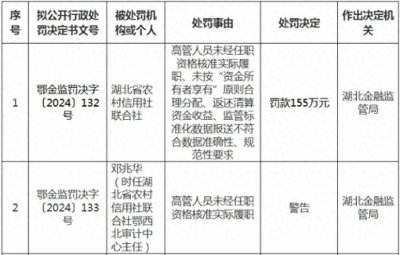 ​湖北省农信社被罚，涉EAST报送不符合数据准确性、规范性要求等