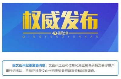 ​云南文山州工业和信息化局三级调研员沈碧被查！