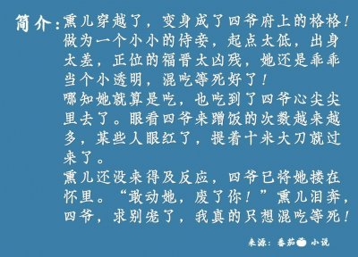 ​一本超精彩的宫斗小说，泪崩！穿越成四大爷府上的一个小侍妾